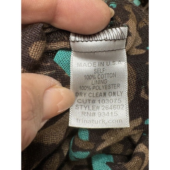 Trina Turk Halter Top Size 8 Cotton Side Zip Brown Teal Floral - Picture 10 of 10